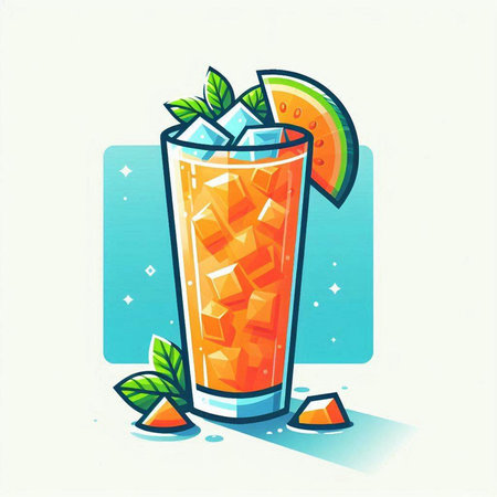 Cocktail with ice, lemon and mint. Vector illustration.のイラスト素材