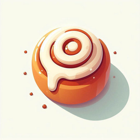 Cinnamon roll with icing and nuts on a white background. Vector illustration.のイラスト素材