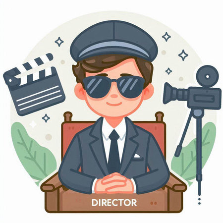 Vector illustration of a detective sitting in a chair with a camera.のイラスト素材
