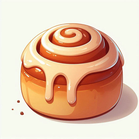 Cinnamon roll with icing and honey on a white background. Vector illustration.のイラスト素材