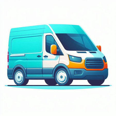 Illustration of a blue van on a white background, vector illustration