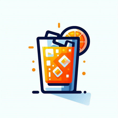 Cocktail with orange and ice in a glass. Vector illustration.のイラスト素材
