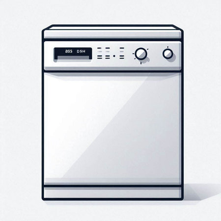 Illustration of a modern white washing machine on a white background.のイラスト素材