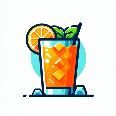 Cocktail with orange, mint and ice. Vector illustration.のイラスト素材
