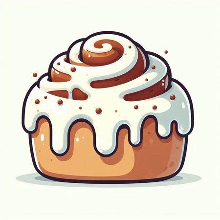 Cinnamon roll with icing and glaze. Hand drawn vector illustration.
