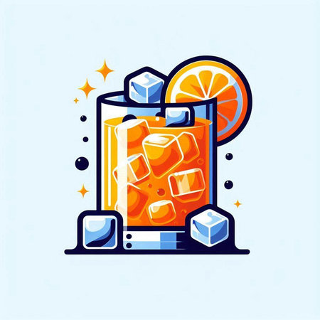 Cocktail with ice cubes, orange slice and smartphone, vector illustrationのイラスト素材