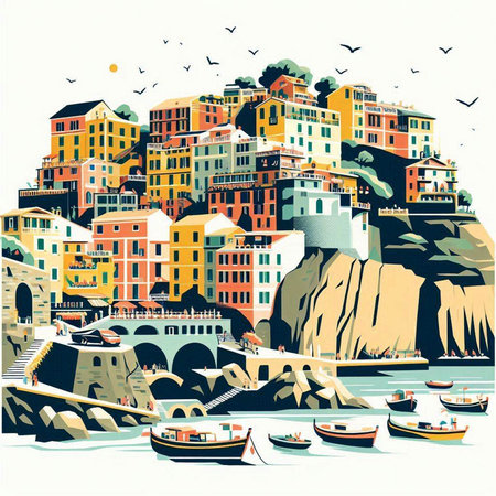Cityscape of the old town of Genoa, Italy. Vector illustration.のイラスト素材