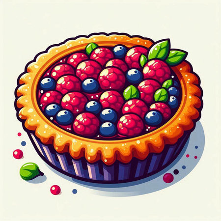 Delicious pie with blueberries and raspberries. Vector illustration.のイラスト素材