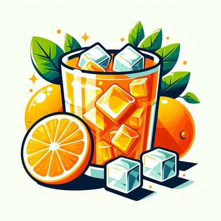 Cocktail with ice cubes and orange slices. Vector illustration.のイラスト素材