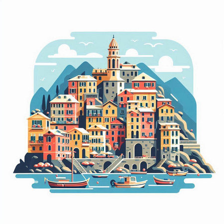 Rovinj old town in Croatia, Europe. Vector illustrationのイラスト素材