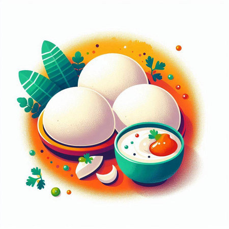 Illustration of fresh boiled eggs with sour cream and parsley.のイラスト素材