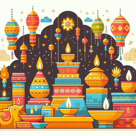Indian festival Diwali greeting card. Vector illustration eps10のイラスト素材