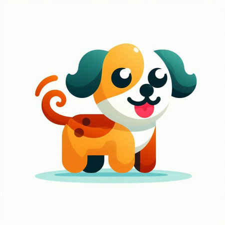 Cute cartoon dog on white background. Vector illustration in flat style.のイラスト素材