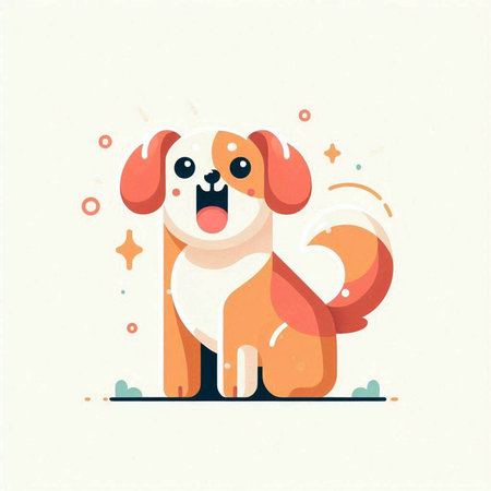 Cute cartoon dog. Vector illustration in flat style. Design element for poster, card, t-shirt.のイラスト素材