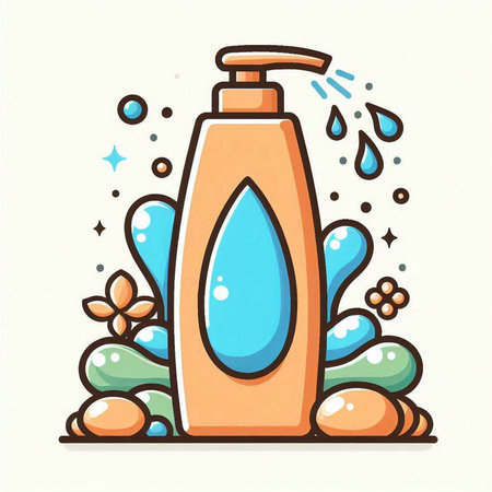 Vector illustration of a bottle of liquid soap. Hand drawn cartoon style.のイラスト素材