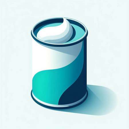 Vector illustration of a can of yogurt on a light blue background.