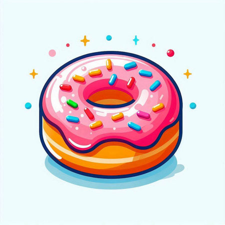 Donut with pink glaze and sprinkles. Vector illustration.のイラスト素材