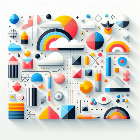 Abstract geometric background with colorful 3d elements. Vector Illustration.のイラスト素材