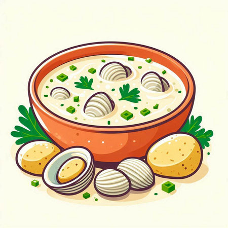Bowl of soup with dumplings and parsley. Vector illustration.のイラスト素材