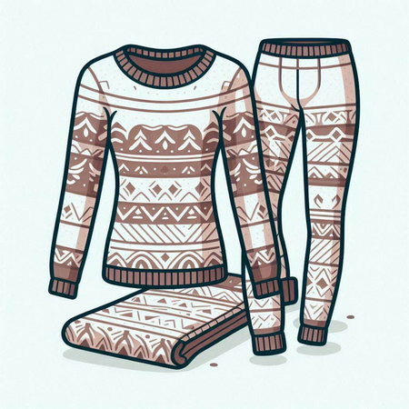 Vector illustration of winter sweater and trousers. Hand drawn sweater and pants with ornament.のイラスト素材