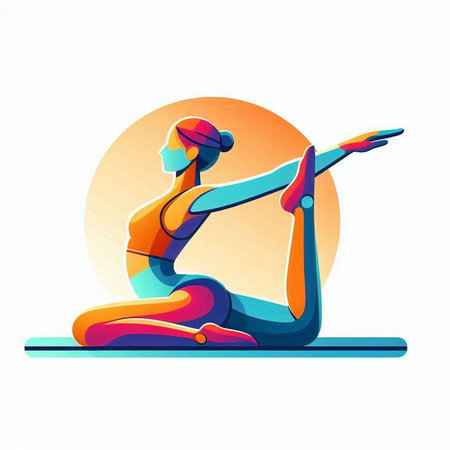 Illustration of a girl doing yoga on a yoga mat. Vector illustration.のイラスト素材