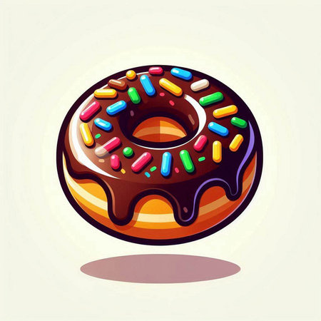Donut with chocolate glaze and colorful sprinkles. Vector illustration.のイラスト素材