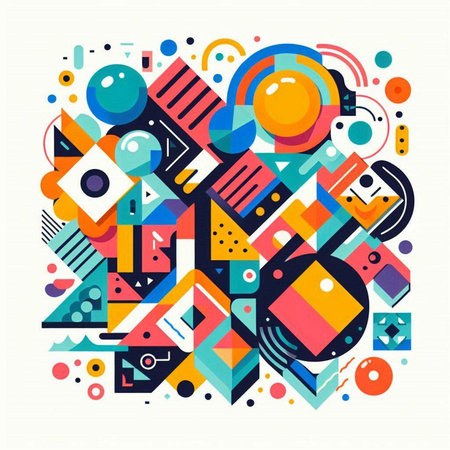 Colorful abstract geometric composition with circles and lines. Vector illustration.のイラスト素材