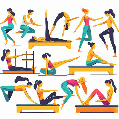 Yoga poses. Set of yoga poses. Vector illustration in flat style.のイラスト素材