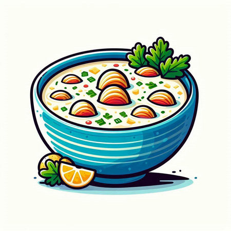 Illustration of a bowl of soup. Vector illustration of soup.のイラスト素材