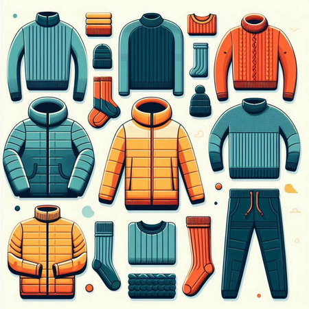 Set of winter clothes. Vector illustration in retro style. EPS 10のイラスト素材