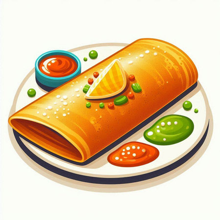 Illustration of a rolled pancake with tomato sauce and mayonnaiseのイラスト素材