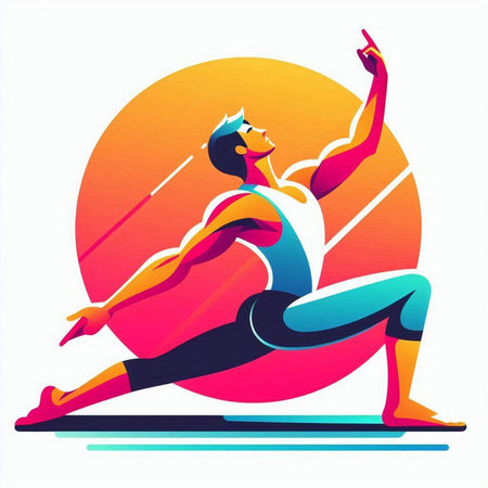 Athletic man doing stretching exercise. Vector illustration in flat styleのイラスト素材