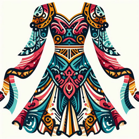 Vector illustration of a woman's dress with ethnic ornaments.のイラスト素材