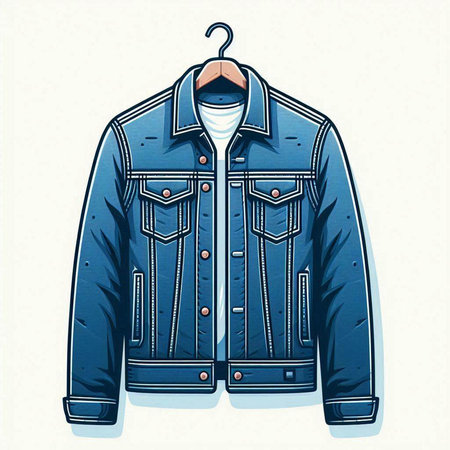 Denim jacket on a hanger. Hand drawn vector illustration.のイラスト素材