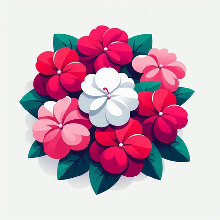 Flower bouquet of red and white flowers. Vector illustration.のイラスト素材