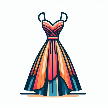 Wedding dress. Colorful vector illustration. Isolated on white background.のイラスト素材