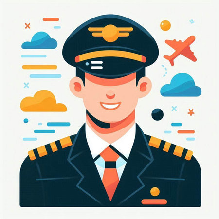 Pilot in uniform. Vector illustration in a flat style on white background.