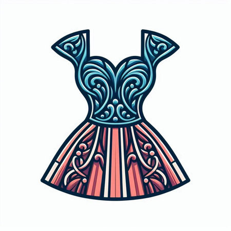 Fashion illustration of a beautiful dress with floral pattern. Vector illustration.のイラスト素材