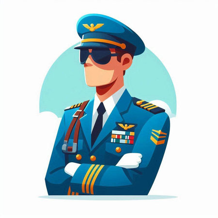 Pilot in uniform. Vector illustration in cartoon style on white background