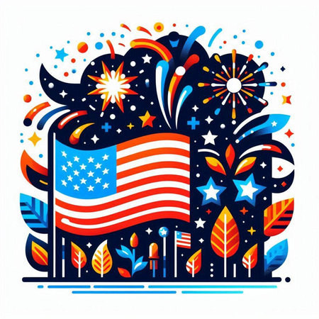 Independence day celebration. American flag and fireworks. Vector illustration.のイラスト素材