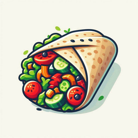 Tortilla wrap with vegetables. Vector illustration in cartoon style.のイラスト素材