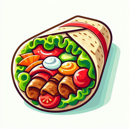 Vector illustration of a roll with meat and vegetables in a flat styleのイラスト素材