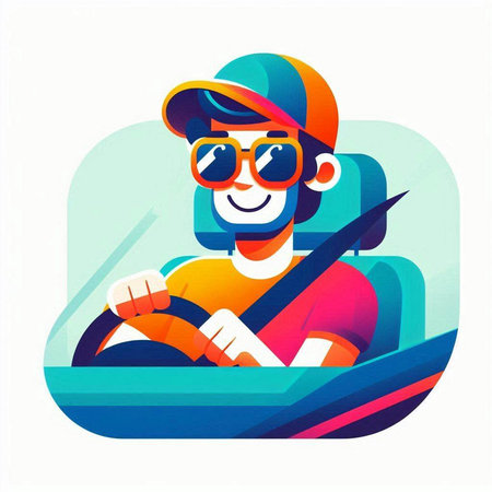 Man driving a car. Vector illustration in flat style on white background.