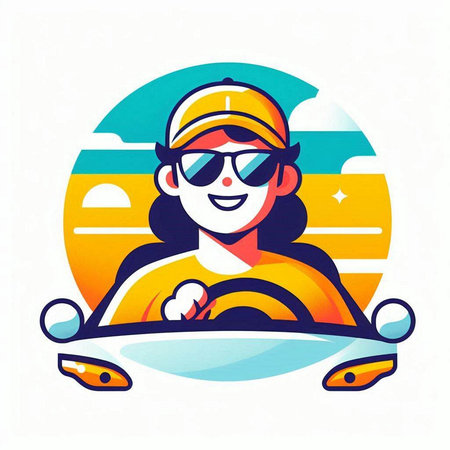 Illustration of a woman driving a motorbike. Vector illustration.