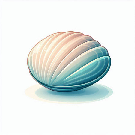 Illustration of a seashell on a white background with reflection.