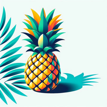 Pineapple on a background of palm leaves. Vector illustration.のイラスト素材