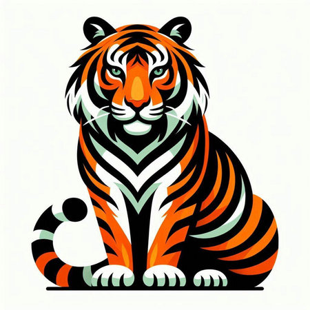 Vector illustration of tiger in orange and black colors on a white backgroundのイラスト素材