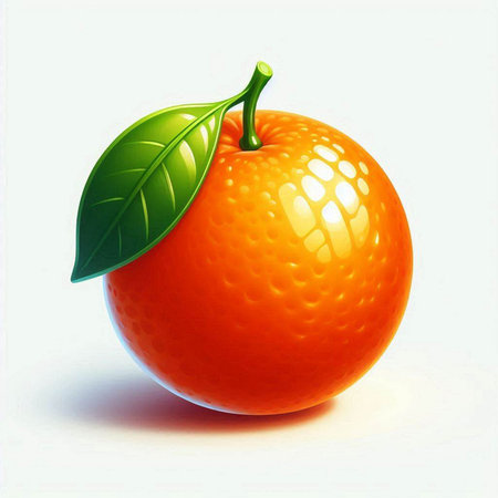Orange fruit with green leaf isolated on white background. 3d illustrationのイラスト素材