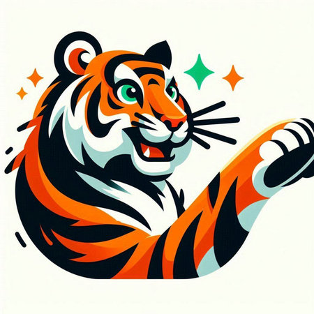 Vector illustration of a tiger with a magic wand in the form of starsのイラスト素材