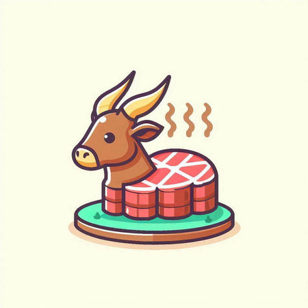 Illustration of beef steak on a plate. Vector cartoon illustration.のイラスト素材